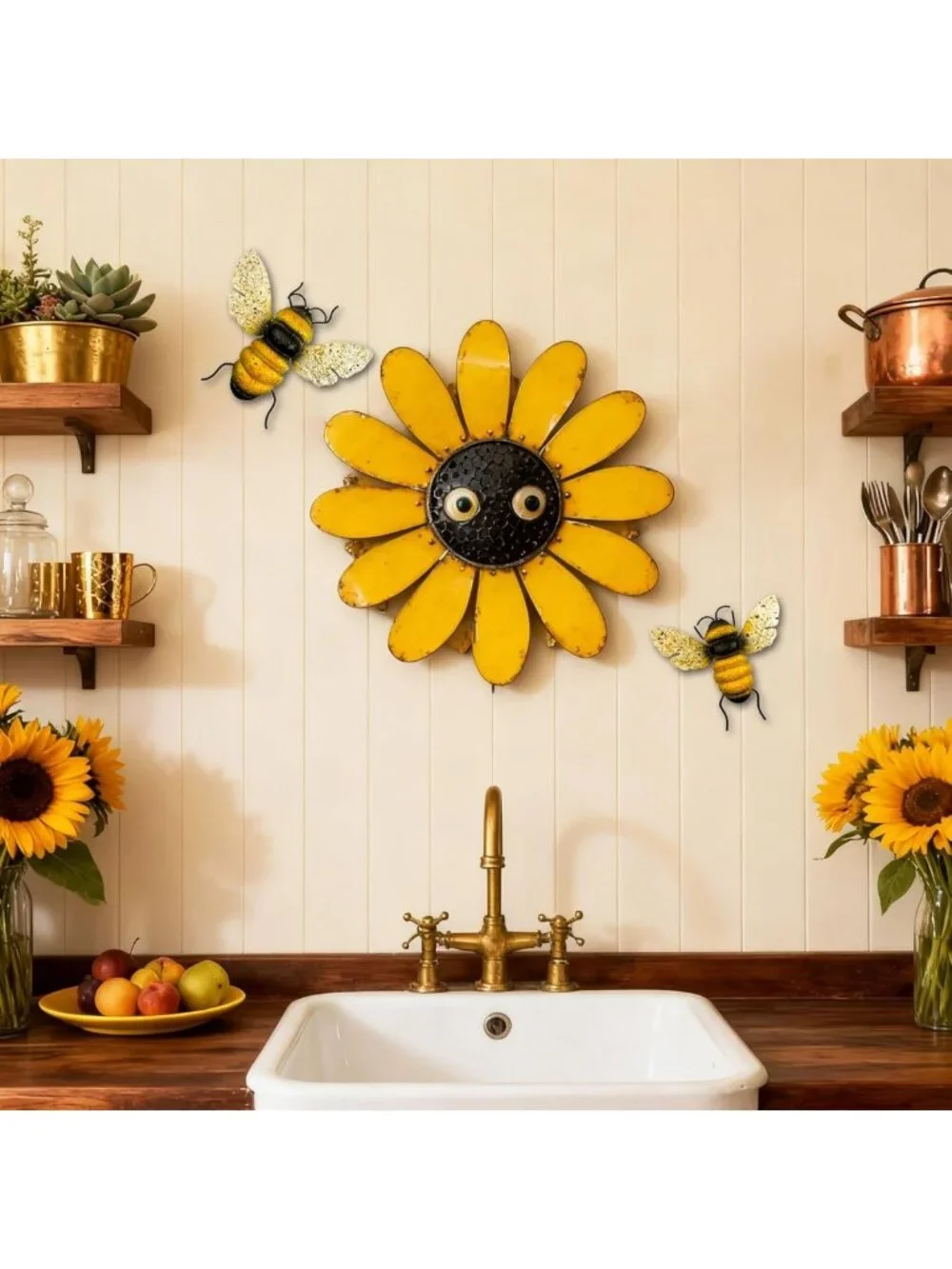 Metal Bee Wall Art Set - 2Pcs Outdoor Garden Decor, Bumble Bee Home & Yard